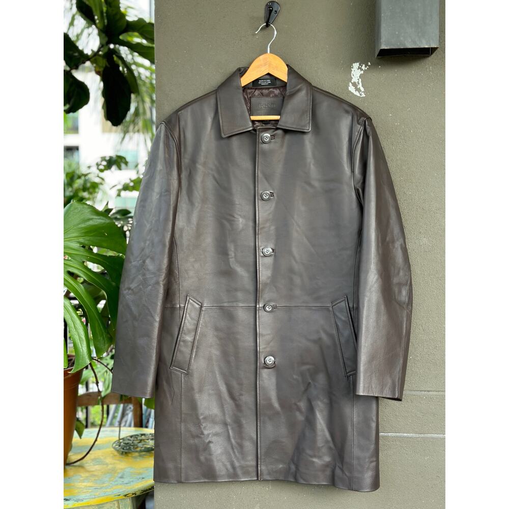 $600 BGSD Men’s Medium Brown Peter Three-Quarter Lambskin Leather Car Coat - Picture 4 of 12